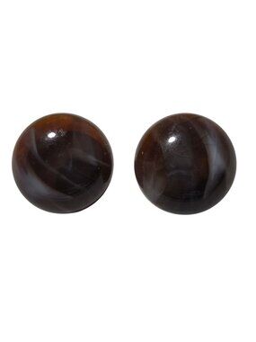 Vintage Brown Agate Round Stud Earrings Polished Gemstone Retro Fashion Jewelry